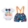 MOMMY'S NEW MAN Toddler Baby Boys 1/2 Birthday Dinosaur Cake Smash Outfit Short Sleeve Bodysuit Bloomers Adjustable Back Suspenders (6-12 Months) view 1