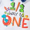 MOMMY'S NEW MAN Toddler Baby Boys 1/2 Birthday Dinosaur Cake Smash Outfit Short Sleeve Bodysuit Bloomers Adjustable Back Suspenders (6-12 Months) view 2