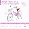 COSTWAY Kids Bike, 18 Inch Toddler Children Bike w/Kickstand, Training Wheels, Hand & Coaster Brake, Adjustable Saddle & Handlebar, Basket, Kid Bicycle for Girls Boys Aged 3-8 Years Old, Light Purple view 4