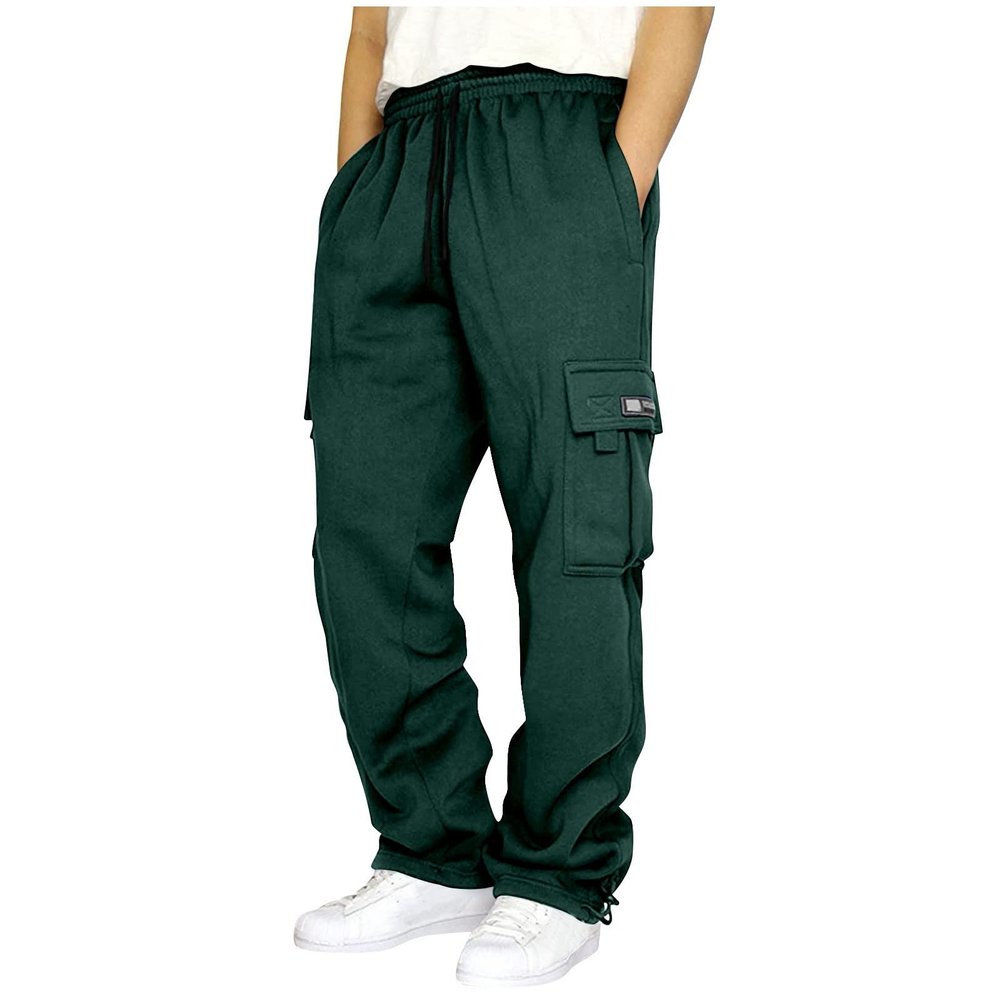 Men's Heavyweight Fleece Cargo Sweatpants Drawstring Elastic Waist Athletic Jogger Pants Baggy Workout Sport Trousers