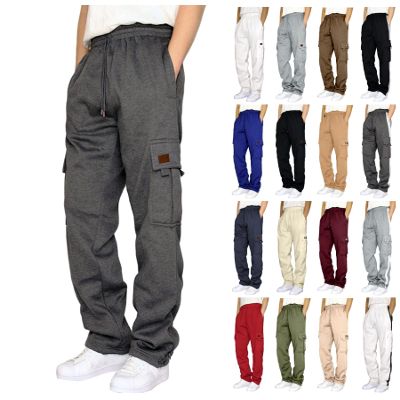 Men's Heavyweight Fleece Cargo Sweatpants Drawstring Elastic Waist Athletic Jogger Pants Baggy Workout Sport Trousers
