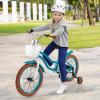 COSTWAY Kids Bike, 18 Inch Toddler Children Bike w/Kickstand, Training Wheels, Hand & Coaster Brakes, Adjustable Saddle & Handlebar, Basket, Kids Bicycle for Girls Boys Aged 3-8 Years Old, Turquoise view 2