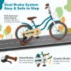 COSTWAY Kids Bike, 18 Inch Toddler Children Bike w/Kickstand, Training Wheels, Hand & Coaster Brakes, Adjustable Saddle & Handlebar, Basket, Kids Bicycle for Girls Boys Aged 3-8 Years Old, Turquoise view 3