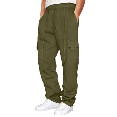 Men's Heavyweight Fleece Cargo Sweatpants Drawstring Elastic Waist Athletic Jogger Pants Baggy Workout Sport Trousers