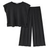 Ekouaer Lounge Sets for Women Two Piece Outfits Knit Cap Sleeve Tops Wide Leg Pleated Pants Casual Dressy Sweater Sets view 1