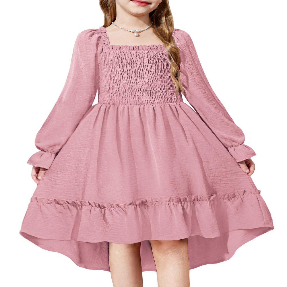 Arshiner Girls Fall Winter Dresses High Low Pink Party Formal Wedding Valentines Girl Midi Spring Smocked Dress Size 7