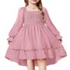 Arshiner Girls Fall Winter Dresses High Low Pink Party Formal Wedding Valentines Girl Midi Spring Smocked Dress Size 7 view 1