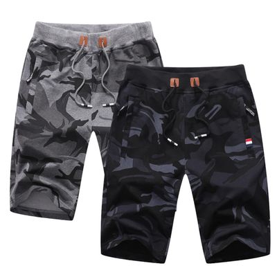 Setwell Drawstring Camouflage Sweat Shorts for Men Army Fatigue Camo Gym Workout Running Shorts with Zipper Pocket