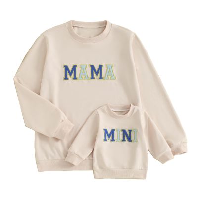 ZAXARRA Mommy and Me Matching Outfits Long Sleeve Crewneck Pullover Tops Mama Sweatshirt Mama and Mini Clothes (Blue,Baby,0-6 Months)