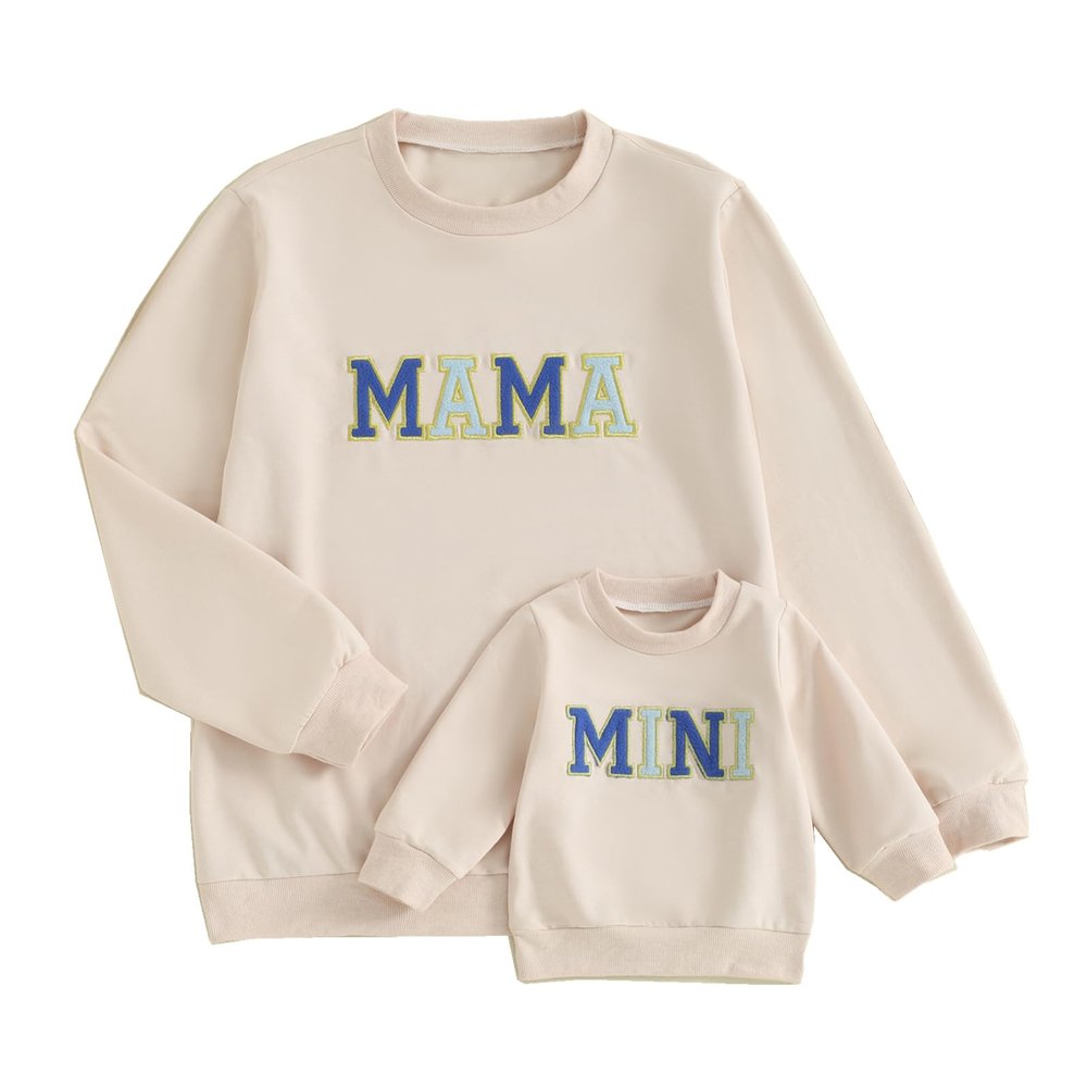 ZAXARRA Mommy and Me Matching Outfits Long Sleeve Crewneck Pullover Tops Mama Sweatshirt Mama and Mini Clothes (Blue,Baby,0-6 Months)