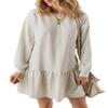 BLENCOT Womens Ladies Elegant Tennis Athletic Sweaters Dress Long Sleeve Crewneck Rib Knit Patchwork Loose Pullover Casual Mini Sweatshirt Dresses White Large view 1