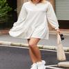 BLENCOT Womens Ladies Elegant Tennis Athletic Sweaters Dress Long Sleeve Crewneck Rib Knit Patchwork Loose Pullover Casual Mini Sweatshirt Dresses White Large view 3