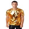 Moily Men's Metallic Shiny Short Sleeves T-Shirt Tee Blouse Dance Tops for Rave Party Disco Nightclub Gold Medium view 1