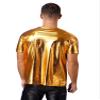 Moily Men's Metallic Shiny Short Sleeves T-Shirt Tee Blouse Dance Tops for Rave Party Disco Nightclub Gold Medium view 2