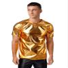 Moily Men's Metallic Shiny Short Sleeves T-Shirt Tee Blouse Dance Tops for Rave Party Disco Nightclub Gold Medium view 3