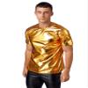 Moily Men's Metallic Shiny Short Sleeves T-Shirt Tee Blouse Dance Tops for Rave Party Disco Nightclub Gold Medium view 4