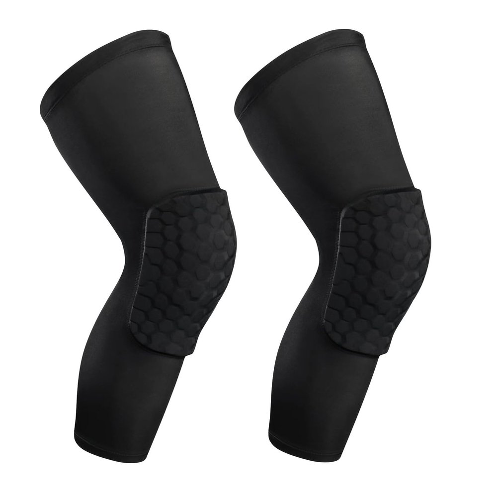 SUJAYU 2 Pack Basketball Knee Pads Sleeves, Honeycomb Anti Collision Knee Pads Leg Compression Sleeves, Outdoor Sports Sleeves for Skating Wrestling Soccer Football Volleyball (Black, Small)