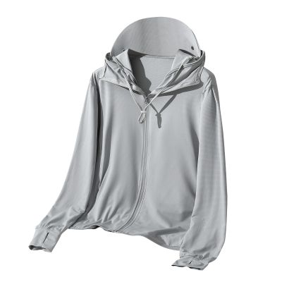 amaon Essential Men UPF 50 Light Jacket Zip Up Hoodie Breathable Long Sleeve SPF Fishing Hiking UV Sun Shirts Sun Protection Clothing Gray