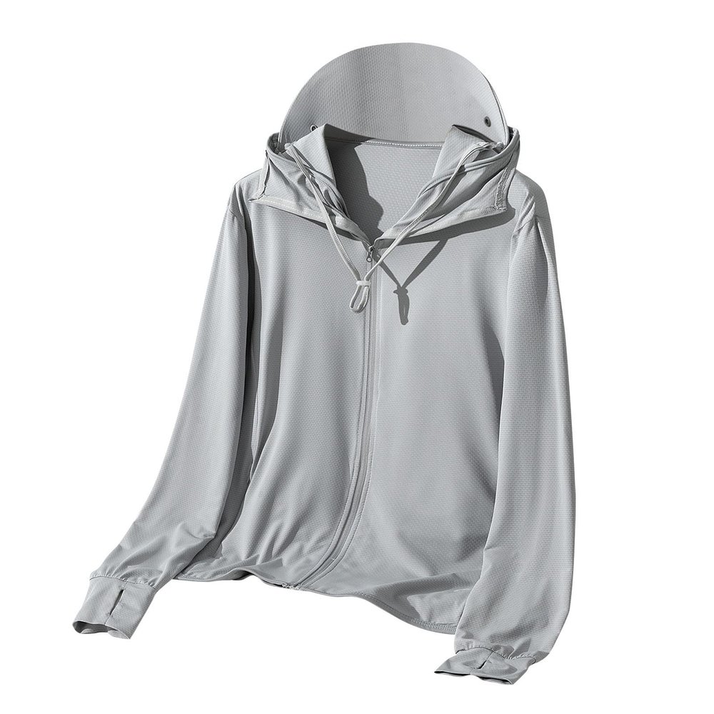 amaon Essential Men UPF 50 Light Jacket Zip Up Hoodie Breathable Long Sleeve SPF Fishing Hiking UV Sun Shirts Sun Protection Clothing Gray