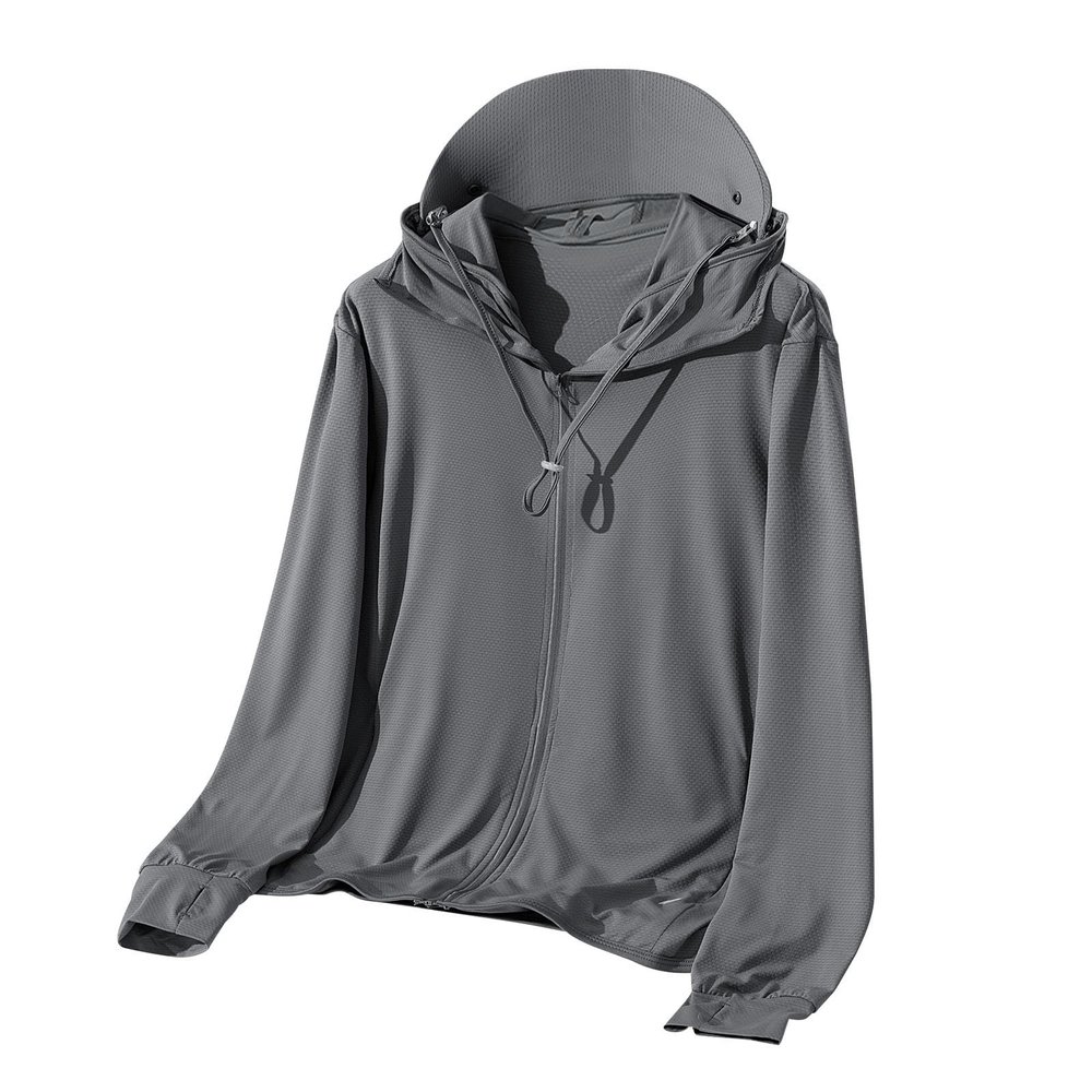 amaon Essentials Men UPF 50 Light Jacket Zip Up Hoodie Breathable Long Sleeve SPF Fishing Hiking UV Sun Shirts Sun Protection Clothing Dark Gray