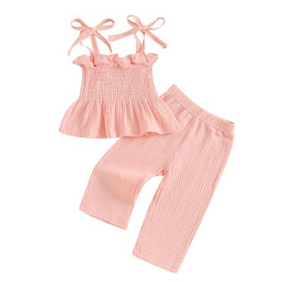 6M-5T Baby Girls Summer Clothes Cotton Linen Camisole Tank Dress Shirt Tops Shorts Pants Infant Toddler Summer Outfits (Pink, 12-18 Months)