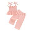 6M-5T Baby Girls Summer Clothes Cotton Linen Camisole Tank Dress Shirt Tops Shorts Pants Infant Toddler Summer Outfits (Pink, 12-18 Months) view 1