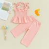6M-5T Baby Girls Summer Clothes Cotton Linen Camisole Tank Dress Shirt Tops Shorts Pants Infant Toddler Summer Outfits (Pink, 12-18 Months) view 4