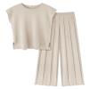 Ekouaer Lounge Sets for Women Two Piece Outfits Knit Cap Sleeve Tops Wide Leg Pleated Pants Casual Dressy Sweater Sets Beige view 1