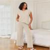 Ekouaer Lounge Sets for Women Two Piece Outfits Knit Cap Sleeve Tops Wide Leg Pleated Pants Casual Dressy Sweater Sets Beige view 2