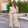 Ekouaer Lounge Sets for Women Two Piece Outfits Knit Cap Sleeve Tops Wide Leg Pleated Pants Casual Dressy Sweater Sets Beige view 4
