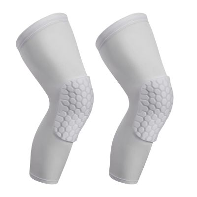 SUJAYU 2 Pack Basketball Knee Pads Sleeves, Honeycomb Anti Collision Knee Pads Leg Compression Sleeves, Outdoor Sports Sleeves for Skating Wrestling Soccer Football Volleyball (White, X-Small)