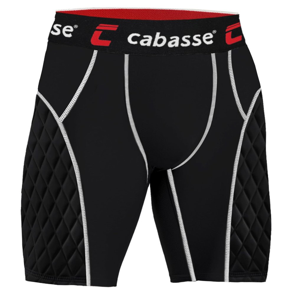 Cabasse Youth Padded Elite Sliding Shorts with Cup Pocket, Boys Slider Shorts for Baseball & Football (Small, Black/White)