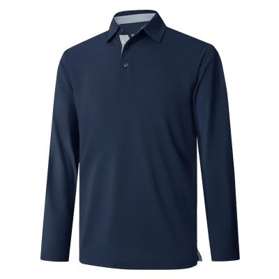 M MAELREG Long Sleeve Polo Men Performance Dry Fit Solid Pique Athletic Casual Collared Golf Polo Shirts for Men
