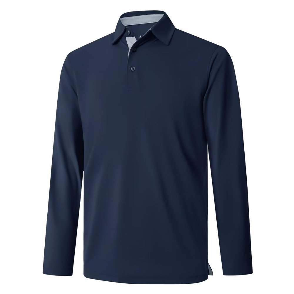 M MAELREG Long Sleeve Polo Men Performance Dry Fit Solid Pique Athletic Casual Collared Golf Polo Shirts for Men