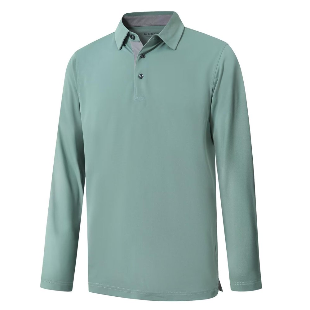 M MAELREG Mens Pique Polo Shirt Long Sleeve Performance Moisture Wicking Quick Dry Sports Solid Golf Shirts for Men