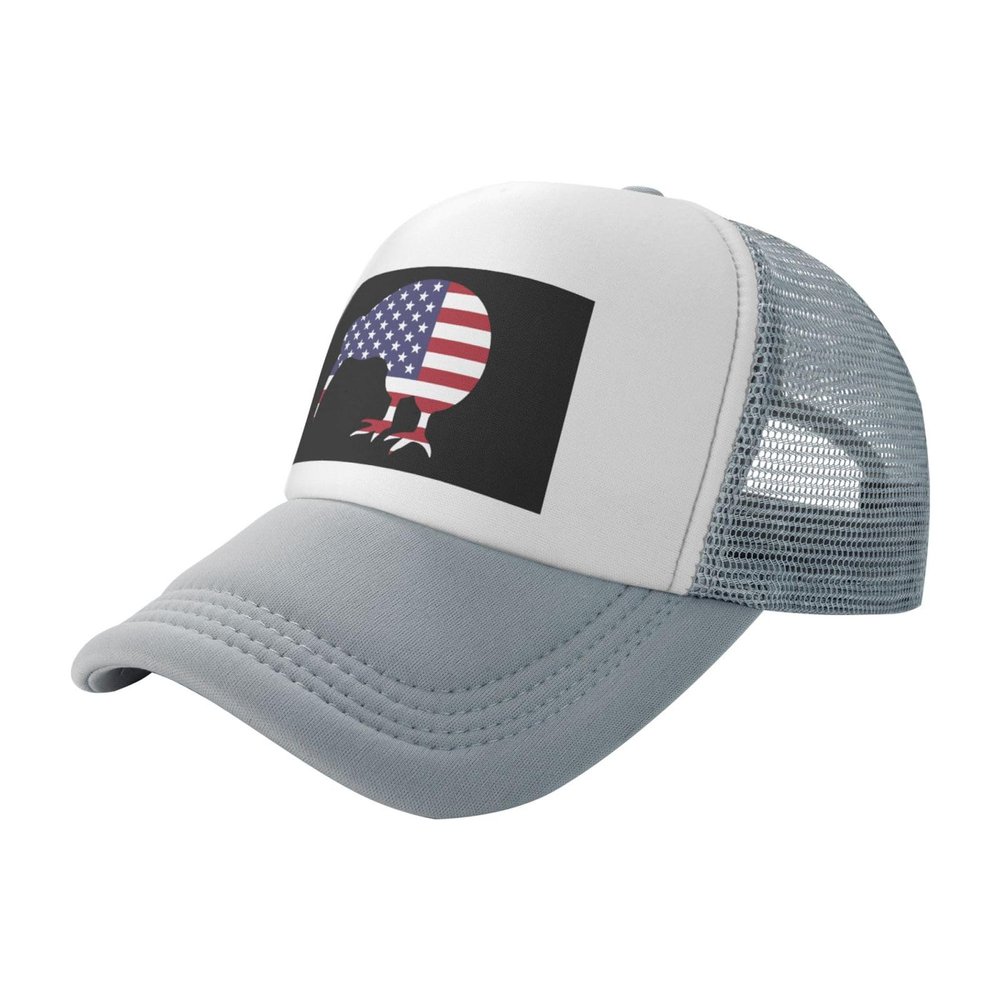 Byoblu Kiwi Bird New Zealand USA Flag Trucker Hat - Mesh Baseball Snapback Cap for Men Or Women Outdoors Gray