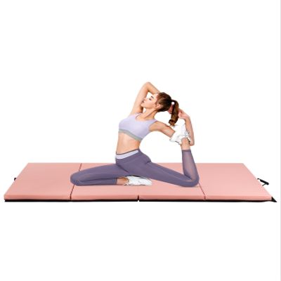 4 Pannel Folding Exercise Mat, PU Leather Gymnastics Mat Wrestling Mat Tumbling Mat, Gym Mat with Carrying Handles for MMA Yoga Stretching Gymnastics and Home Gym,Pink