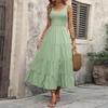 utcoco Smocked Sundress for Women Summer Vacation Sleeveless Squark Neck Flowy Tiered Ruffle Long Maxi Dress (Small, Green) view 3