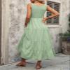 utcoco Smocked Sundress for Women Summer Vacation Sleeveless Squark Neck Flowy Tiered Ruffle Long Maxi Dress (Small, Green) view 4
