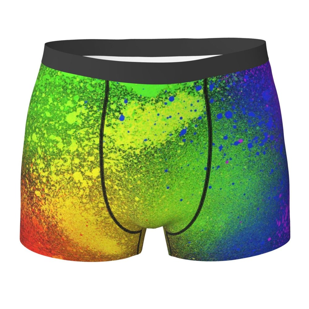 Juiimr Glow in Dark Splatter Neon Men's Underwear Boxer Briefs Soft Stretch Underpants Trunks for Gift Large, Black