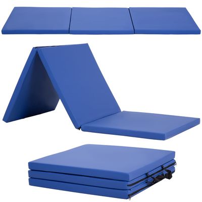 3 Pannel Folding Exercise Mat, Gymnastics Mat Wrestling Mat, Gym Mat with Carrying Handles for MMA Yoga Stretching Gymnastics and Home Gym,Blue