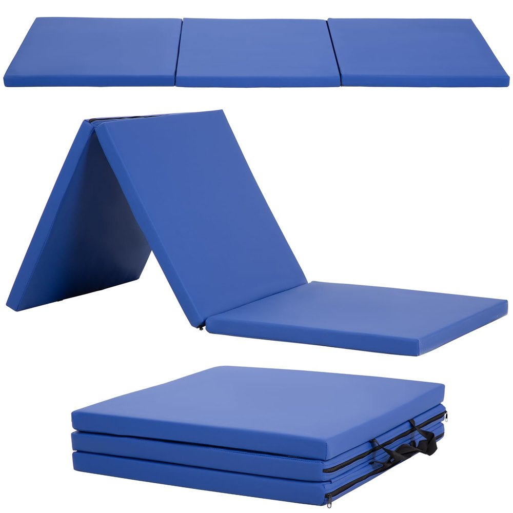 3 Pannel Folding Exercise Mat, Gymnastics Mat Wrestling Mat, Gym Mat with Carrying Handles for MMA Yoga Stretching Gymnastics and Home Gym,Blue