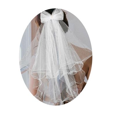Bmirth Short Bow Veil Bridal Wedding Veil First Communion Veils Hair Accessories for Women(Bow veil)
