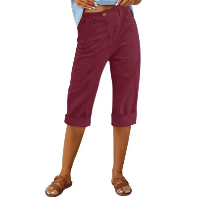 NineFit Basics Womens Petite Capris, Today 2024, Womens Capri Pants Summer Trendy Casual Elastic Waist Cropped Trouser Fashion Resort Wear Beach Vacation Capris Clothes,Wine,3X-Large