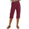 NineFit Basics Womens Petite Capris, Today 2024, Womens Capri Pants Summer Trendy Casual Elastic Waist Cropped Trouser Fashion Resort Wear Beach Vacation Capris Clothes,Wine,3X-Large view 1