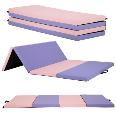 4 Pannel Folding Exercise Mat, PU Leather Gymnastics Mat Wrestling Mat Tumbling Mat, Gym Mat with Carrying Handles for MMA Yoga Stretching Gymnastics and Home Gym,CM