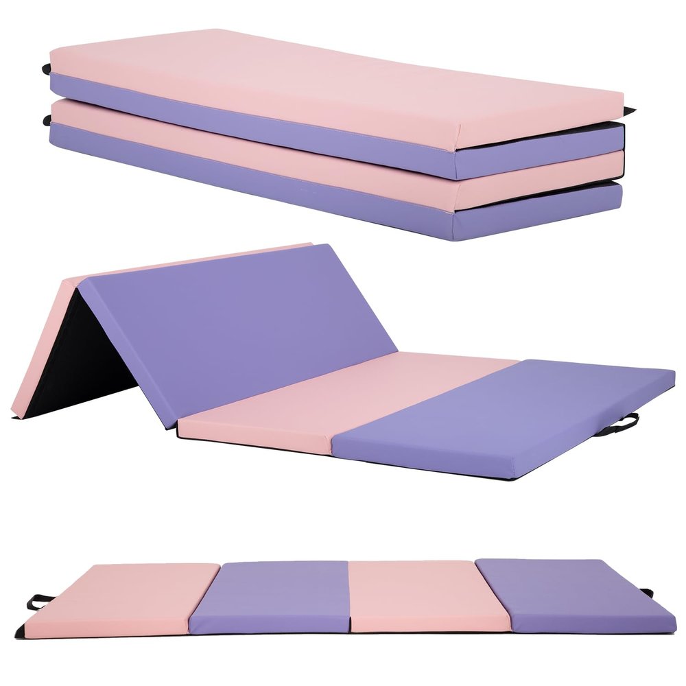 4 Pannel Folding Exercise Mat, PU Leather Gymnastics Mat Wrestling Mat Tumbling Mat, Gym Mat with Carrying Handles for MMA Yoga Stretching Gymnastics and Home Gym,CM