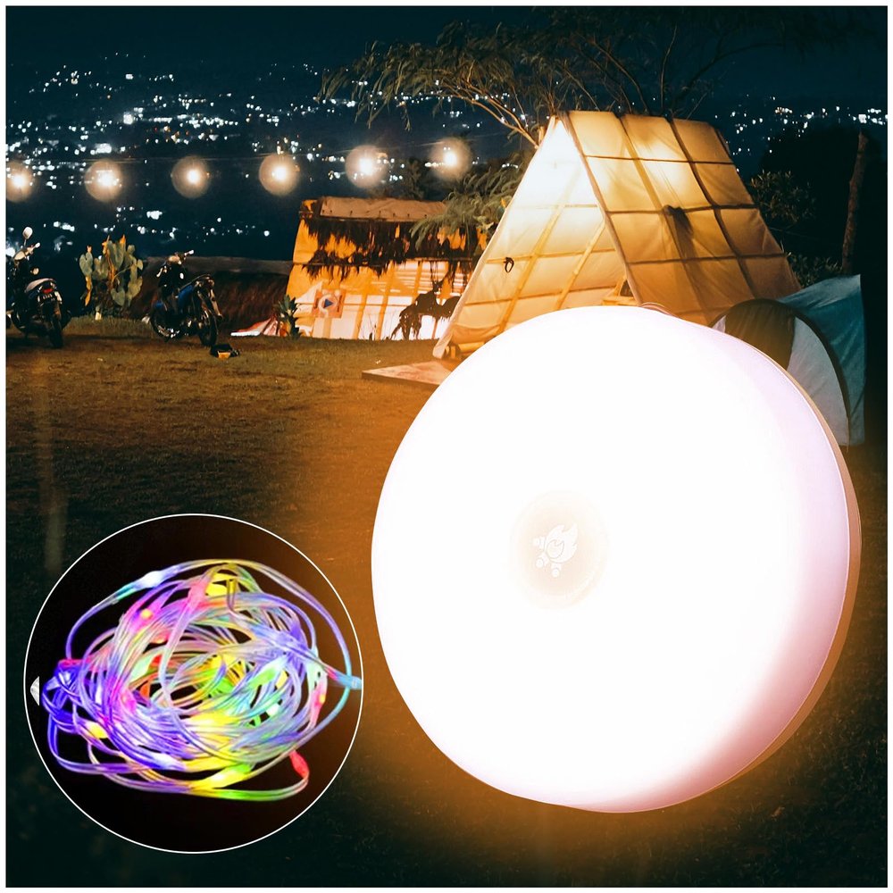 Yavozokl Solar Camping String Lights, 32.8Ft 160 LED String Lights with 5 Modes, Solar Powered and USB Rechargeable, Portable Camping Light IP45 Waterproof for Hiking, Garden Party, Festival Decor