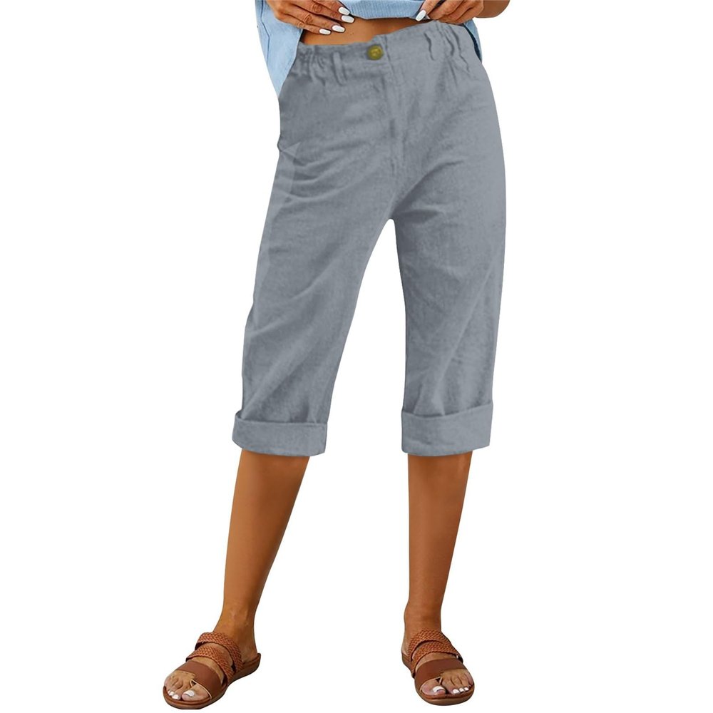 NineFit Basics Womens Petite Capris, Today 2024, Womens Capri Pants Summer Trendy Casual Elastic Waist Cropped Trouser Fashion Resort Wear Beach Vacation Capris Clothes,Grey,3X-Large