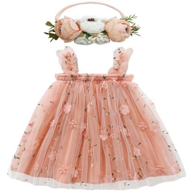 BGFKS Layered Tulle Tutu Dress for Toddler Girls,Baby Girl Rainbow Tutu Princess Skirt Set with Flower Headband.(Flower Orange Pink,5-6 Years)